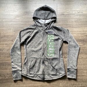 NFL TEAM APPAREL SEAHAWKS heather grey hooded jacket silky material front zip S